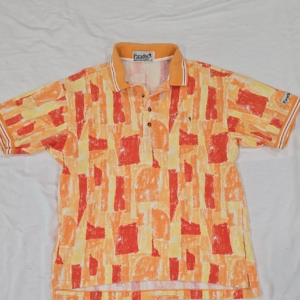Paradox Orange and Yellow Polo Shirt with Retro Pattern